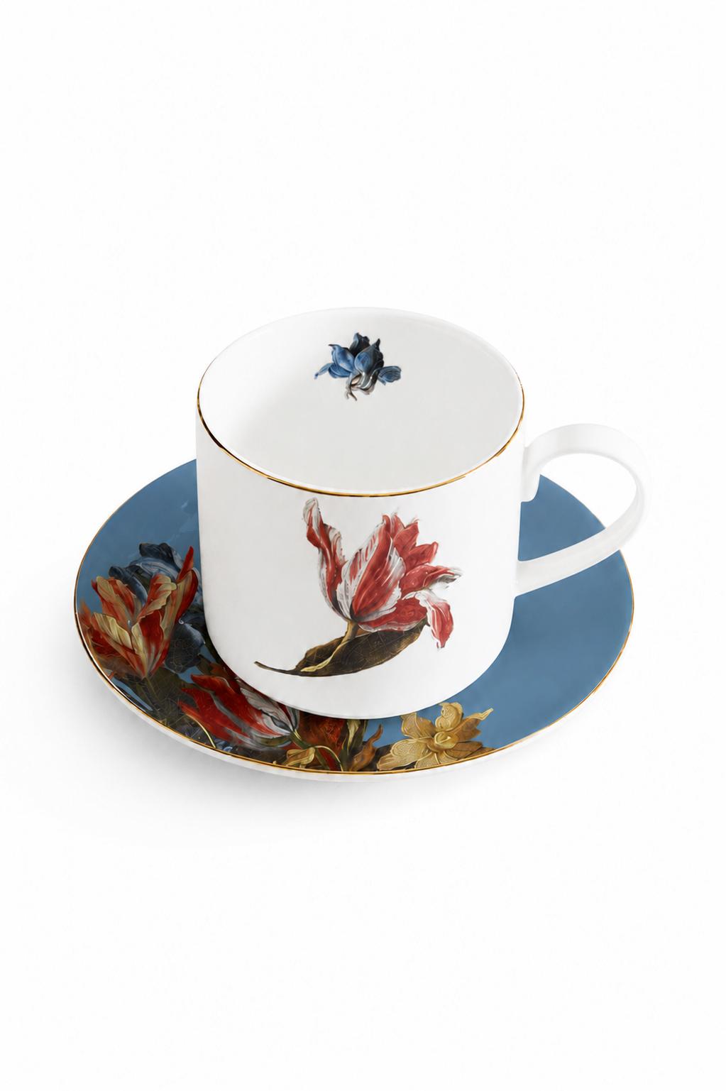Cup and saucer decorated with floral motifs from a painting by Juan de Arellano