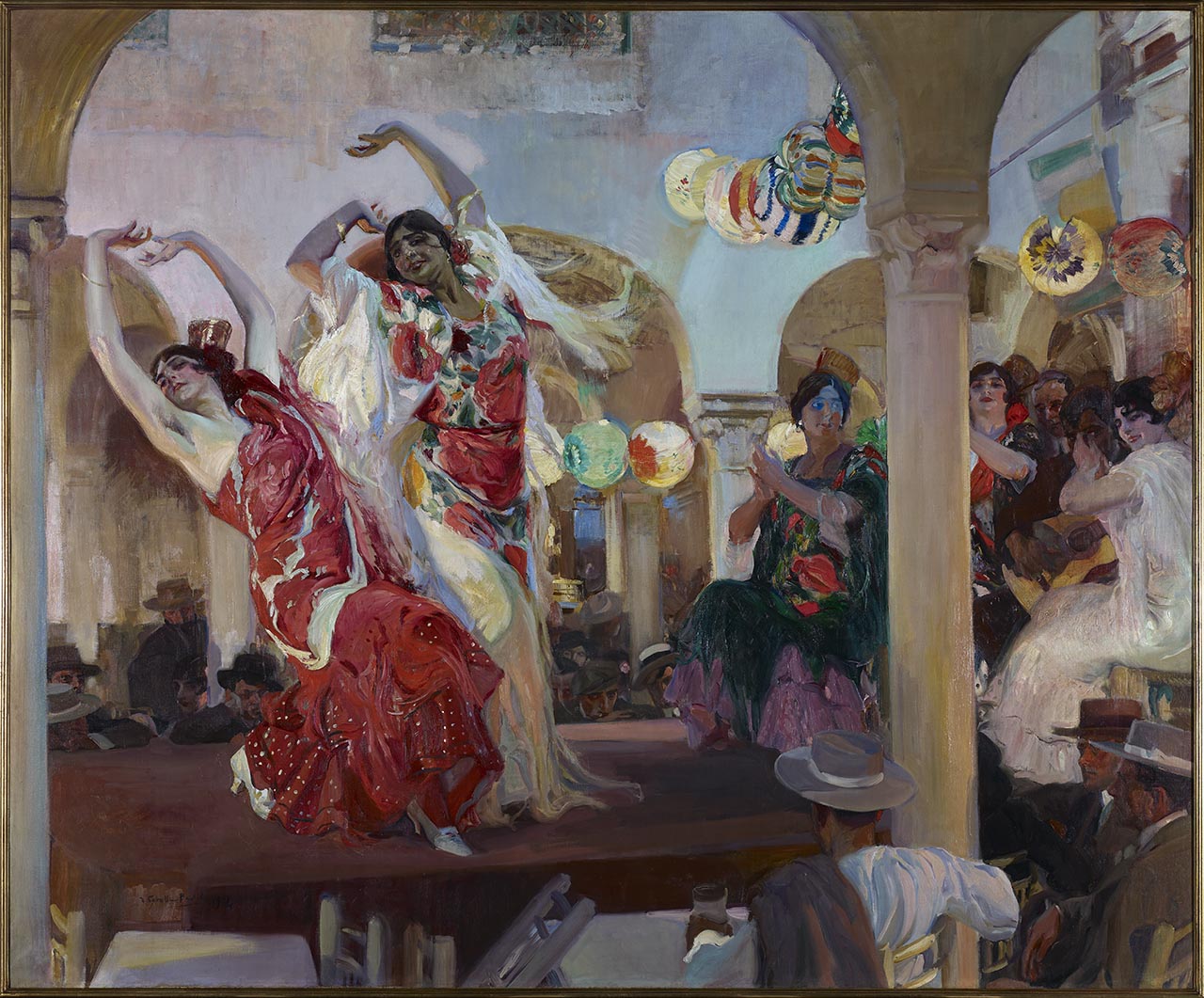 Painting Dance at the Café Novedades in Seville by Joaquín Sorolla, belonging to the Masterpieces from the Banco Santander Collection exhibition.