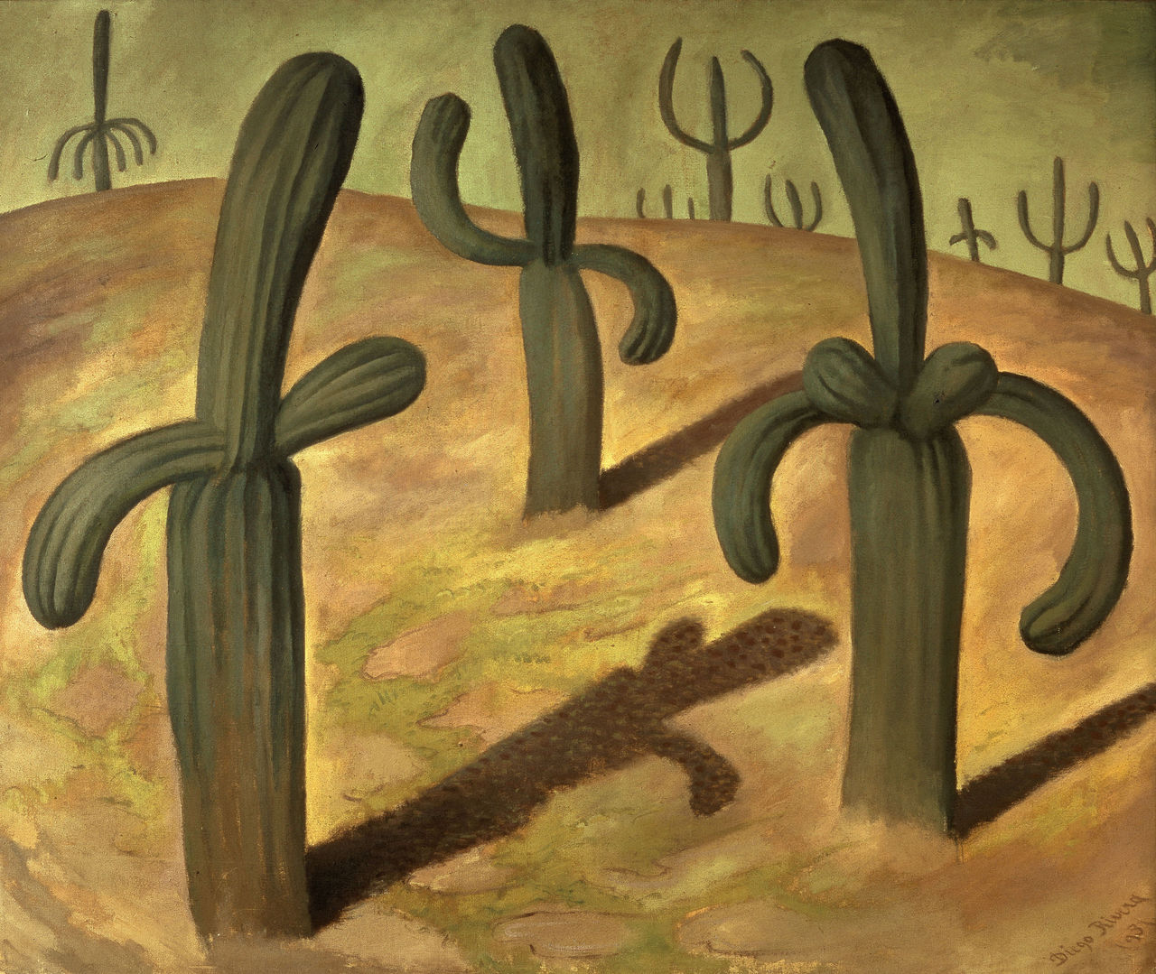 Pintura Paisaje con cactus de Diego Rivera, perteneciente a la exposición México Moderno de la Colección Gelman Santander.