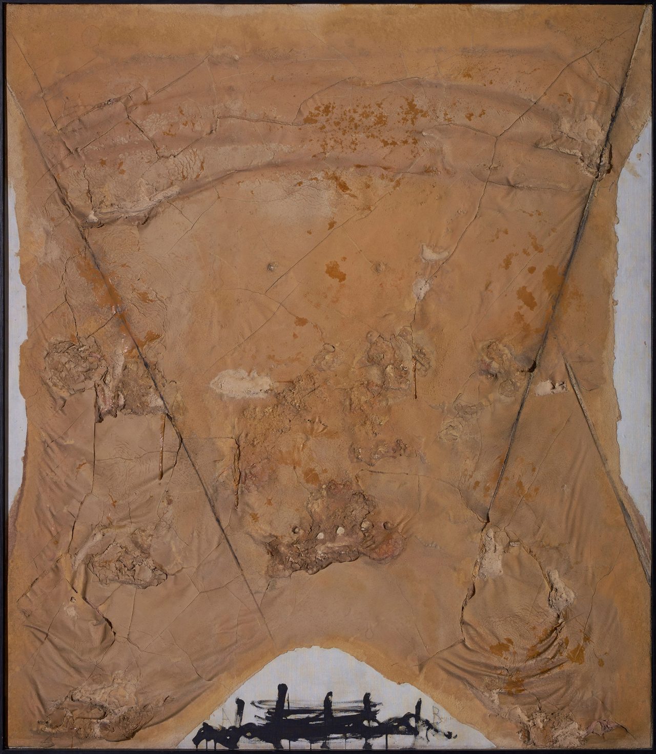 Obra abstracta Materia ocre sobre tela virgen de Antoni Tàpies, parte de la exposición Obras Maestras de la Colección Banco Santander.